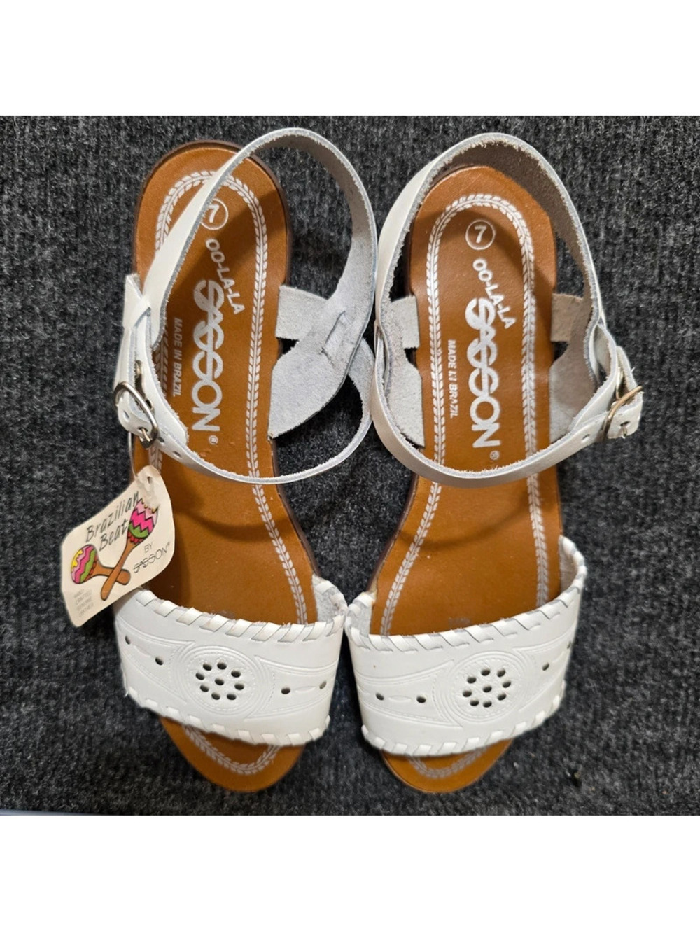 VTG 80s Oo-La-La Sasson Brazilian Beat White Leather Sandals Huarache 7